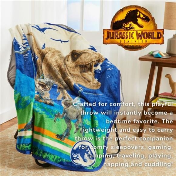 Jurassic World Dominion Rexy T-Rex Kids Bedding Super Soft Silk Touch Throw - Picture 2 of 7